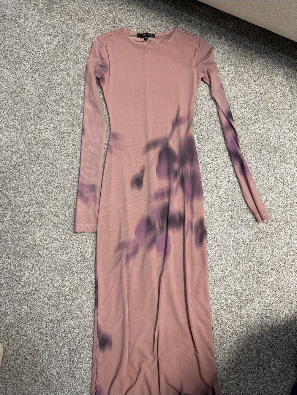 Dynamite Long Sleeve Mauve/Pink Floral-Print Bodycon Dress
